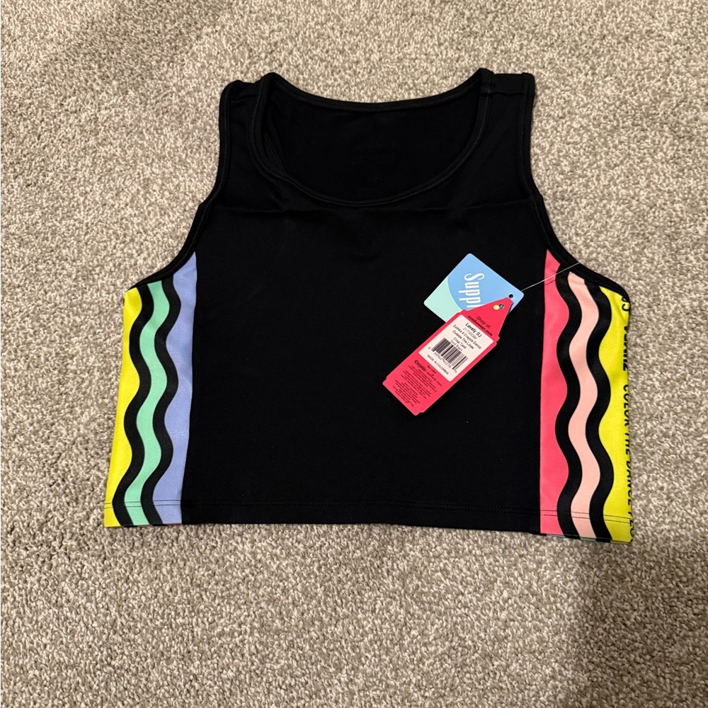 Zumba Fitness Black Crop Top with Multicolor Stripes